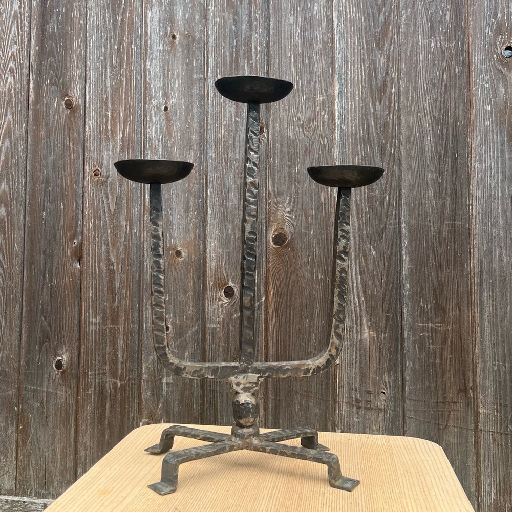 Iron Candelabra - OOAK Handcrafted Three-Arm Candlestick - Sculptural Statement